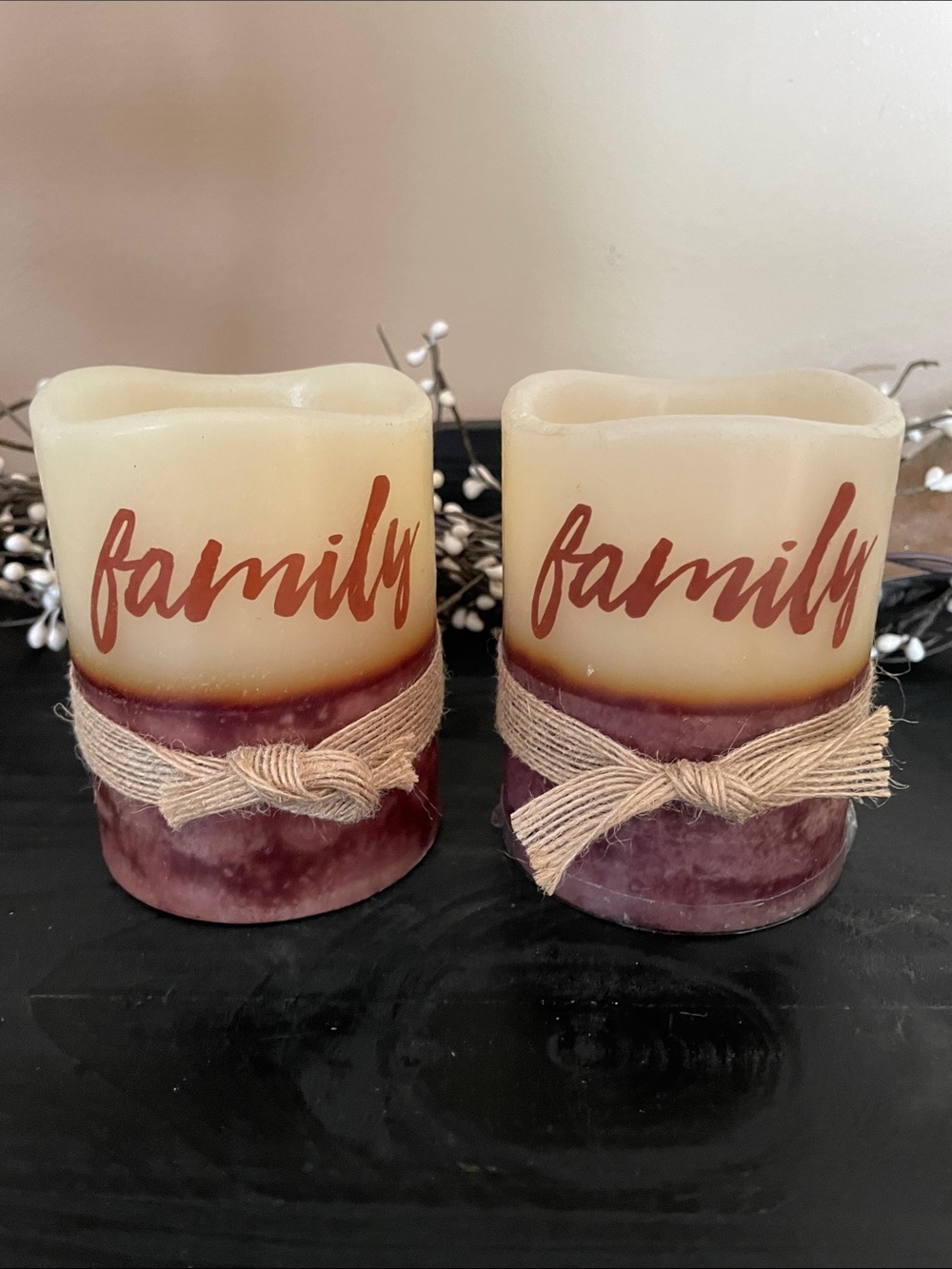 Ivory & Brown 'Family' Decorative 4” Flameless Candle Pair-Vanilla Sugar Scent